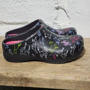 Dansko Kane Women Clogs Black Multi Color Dog Sketch Print Slip On Shoes Size 37